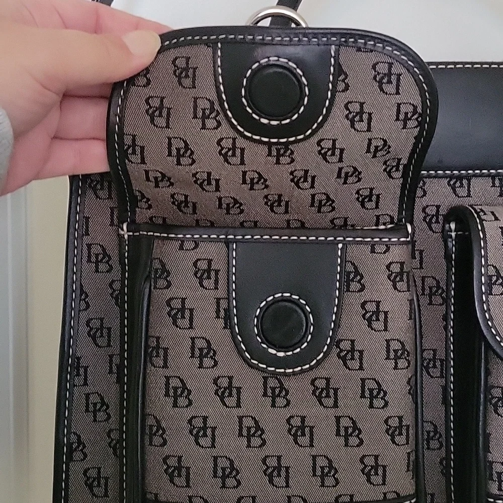 Dooney & Bourke Gray Canvas Black Leather Trim Satchel Shoulder Bag - Picture 5 of 16